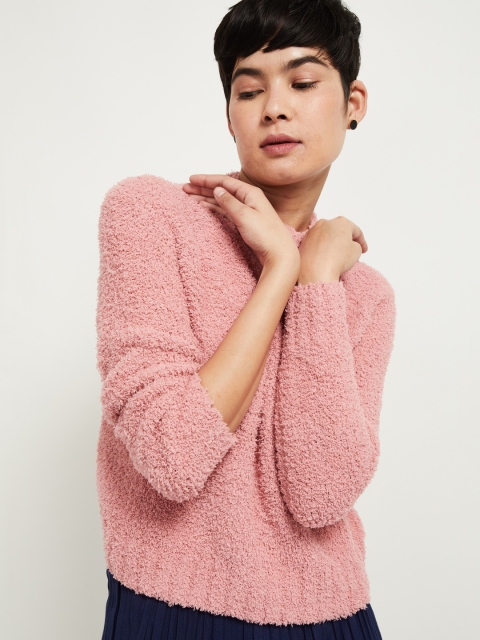 

max Women Pink Solid Pullover Sweater
