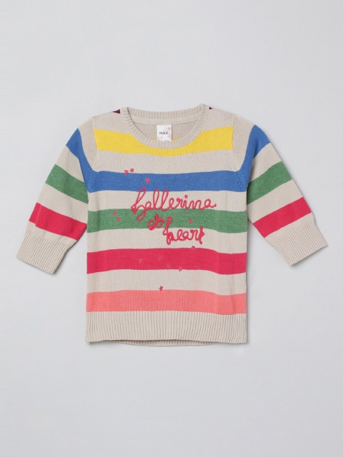 

max Girls Multicoloured Striped Cotton Round Neck T-shirt, Multi