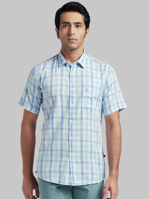 

Parx Men Green & Blue Slim Fit Checked Casual Shirt