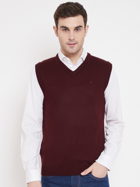 

NEVA Men Maroon Solid Sweater Vest