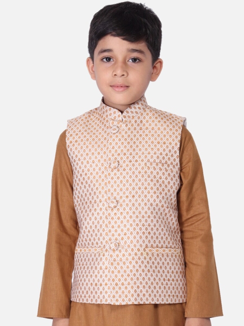 

TABARD Boys Brown & White Printed Nehru Jacket