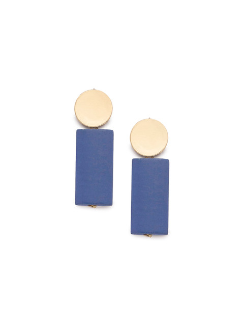 

Globus Gold-Toned & Blue Geometric Drop Earrings