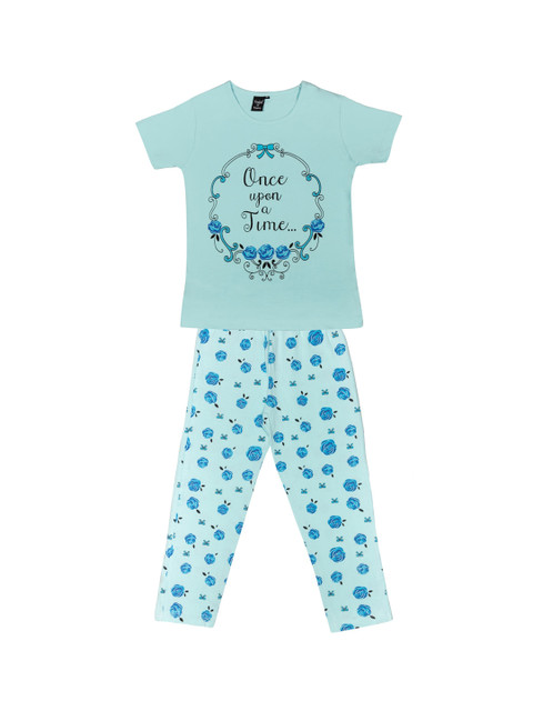 

Todd N Teen Girls Blue Floral Printed Night Suit