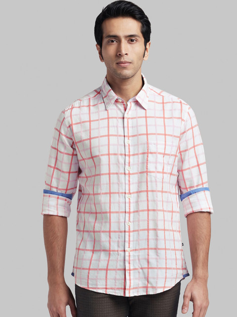 

Parx Men Pink & White Slim Fit Checked Casual Shirt, Red