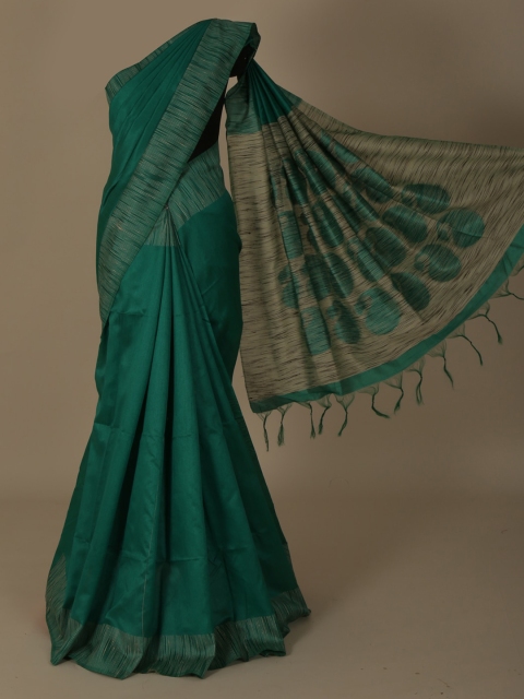 

Pothys Green Solid Jute Silk Saree