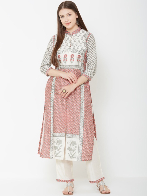 

FASHOR Women Red & Off-White Printed Kurta with Palazzos & Dupatta