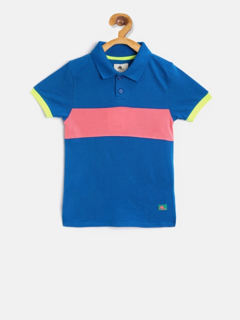 

Cherry Crumble Boys Blue Colourblocked Polo Collar T-shirt
