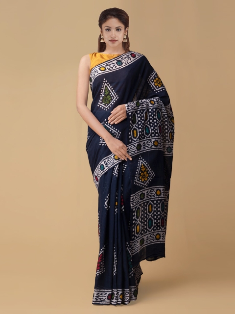

Unnati Silks Navy Blue & White Pure Cotton Printed Saree