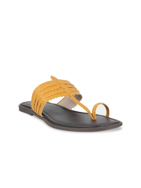

STEPpings Women Yellow Woven Design T-Strap Flats
