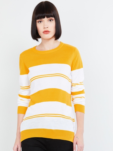 

max Women Yellow & White Striped Pullover Sweater