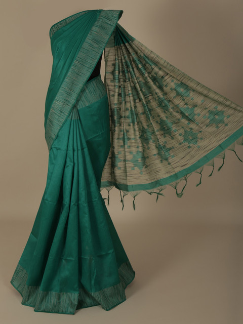 

Pothys Green Solid Jute Silk Saree