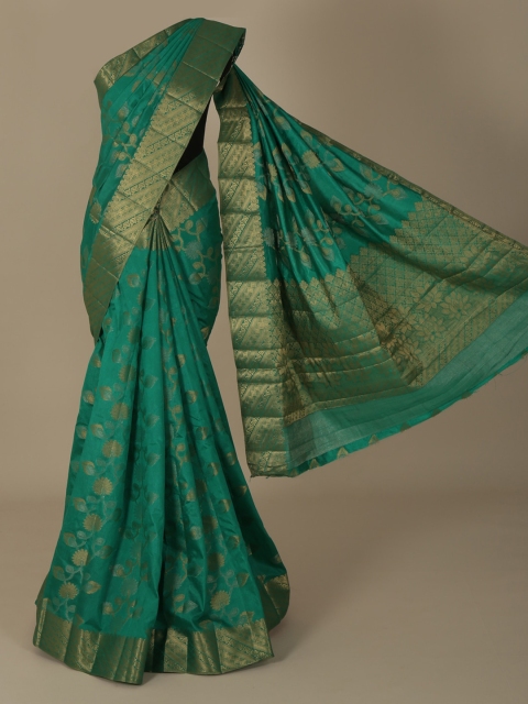 

Pothys Green & Gold-Toned Jute Silk Woven Design Saree