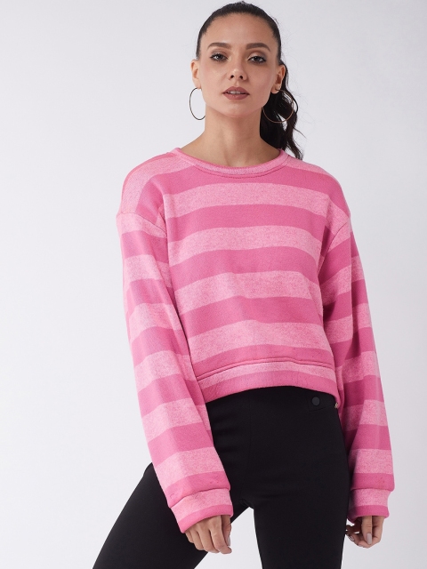 

MAGRE Women Pink Striped Pullover Sweater