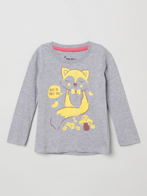 

max Girls Grey Printed Round Neck T-shirt
