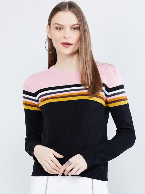 

max Women Black Striped Pullover Sweater