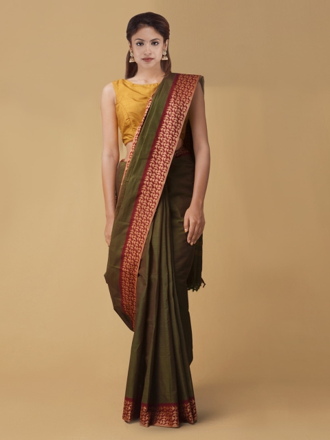 

Unnati Silks Green & Maroon Pure Kanchi Cotton Printed Handloom Saree