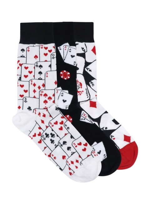 

Balenzia Men Pack Of 3 Patterned Special Edition Poker Crew Socks, White