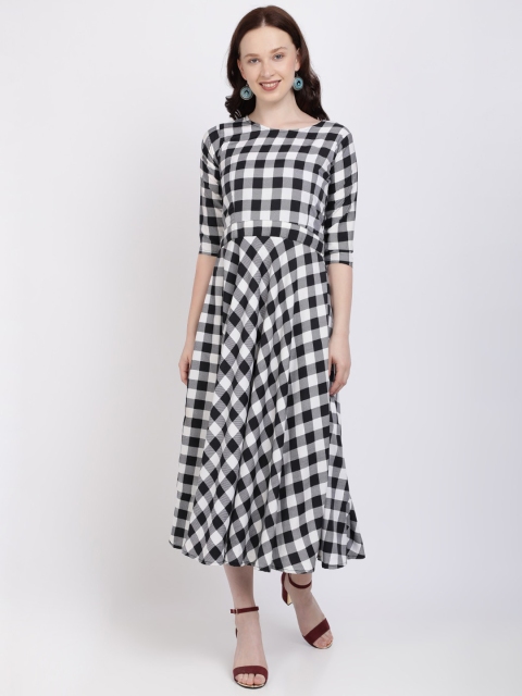 

Florence Women White Checked Fit and Flare Dress