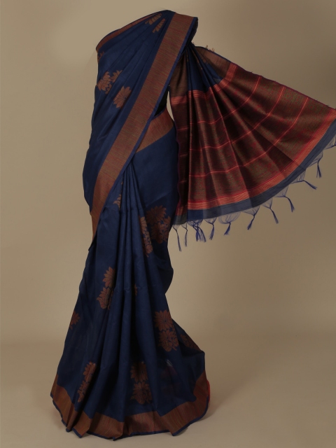 

Pothys Navy Blue & Brown Jute Silk Woven Design Saree
