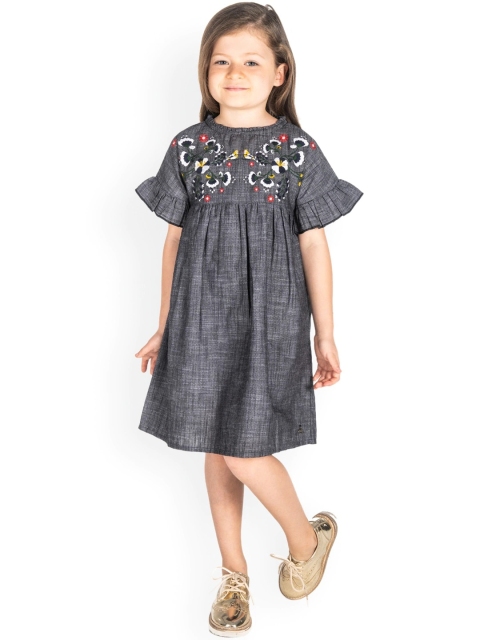 

Cherry Crumble Girls Grey Checked A-Line Dress