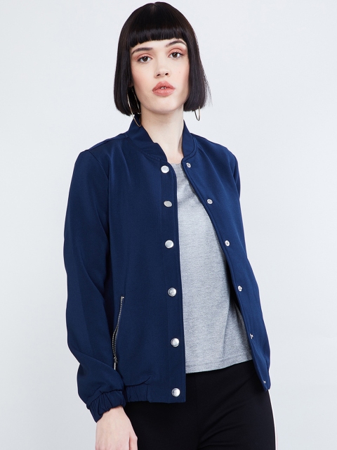 

max Women Navy Blue Solid Tailored Jacket