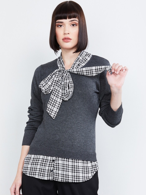 

max Women Grey Solid Pullover Sweater