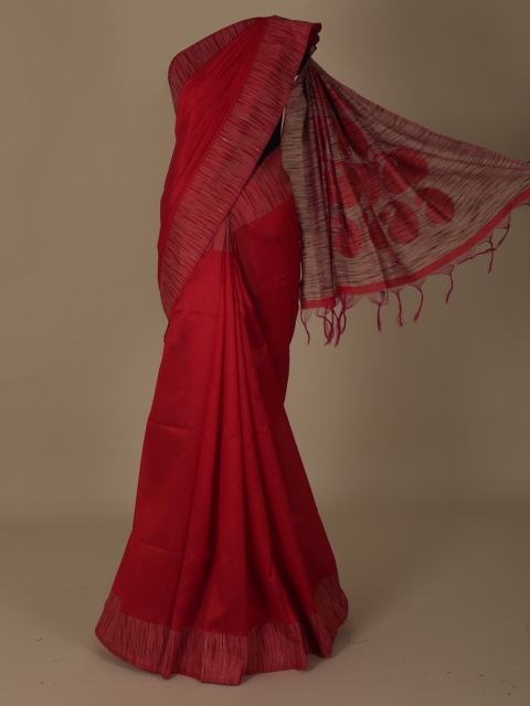 

Pothys Red & Brown Jute Silk Solid Saree