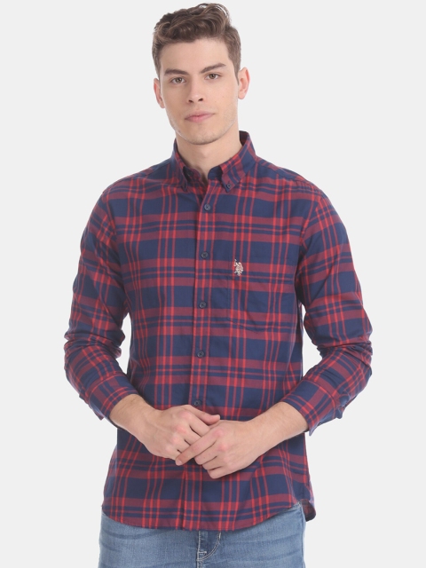 

U.S. Polo Assn. Men Blue & Red Tailored Regular Fit Cotton Checked Casual Shirt