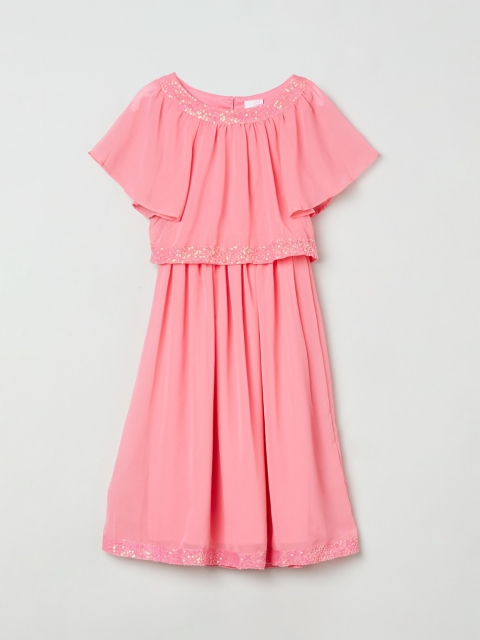 

max Girls Peach-Coloured Solid A-Line Layered Dress