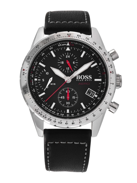 

Hugo Boss Men Black Analogue Aero Chronograph Leather Watch 1513770