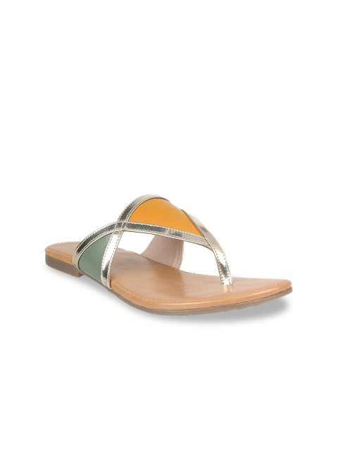 

STEPpings Women Yellow Colourblocked Open Toe Flats