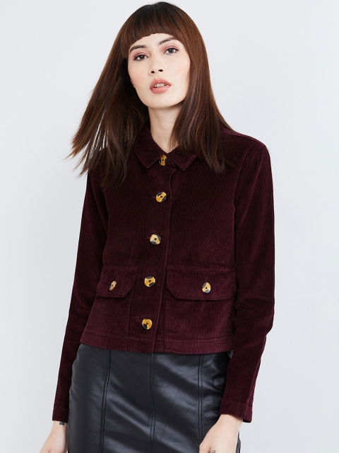 

max Women Burgundy Solid Tailored Jacket