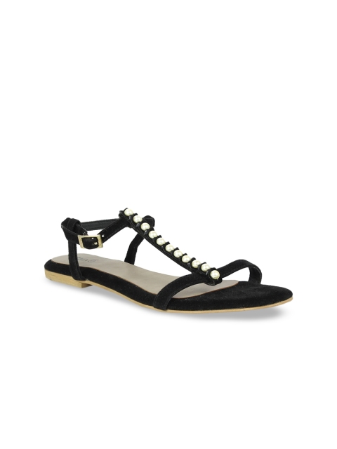 

Inc 5 Women Black Embellished Synthetic Suede Open Toe Flats