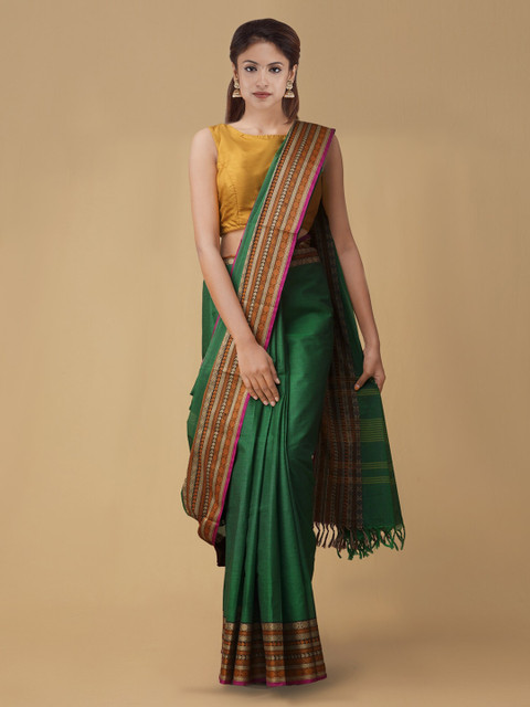 

Unnati Silks Green Solid Pure Cotton Saree