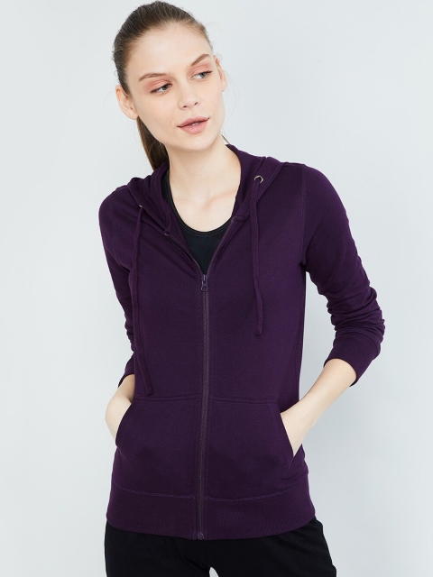 

max Women Purple Solid Hooded Sweatshirt