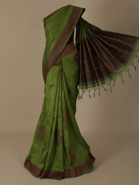 

Pothys Green & Brown Jute Silk Woven Design Saree