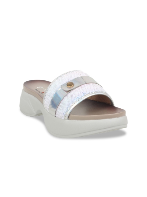 

STEPpings Women Silver-Toned Textured Sandals