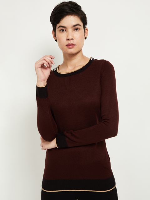 

max Women Maroon Solid Pullover