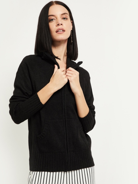

max Women Charcoal Black Solid Front Open Sweater