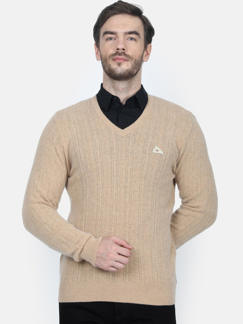 

Monte Carlo Men Beige Solid Woolen Pullover Sweater