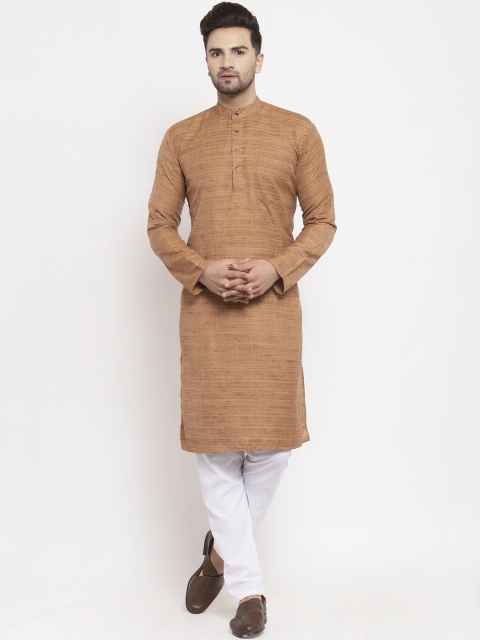 

Jompers Men Brown Striped Kurta with Pyjamas