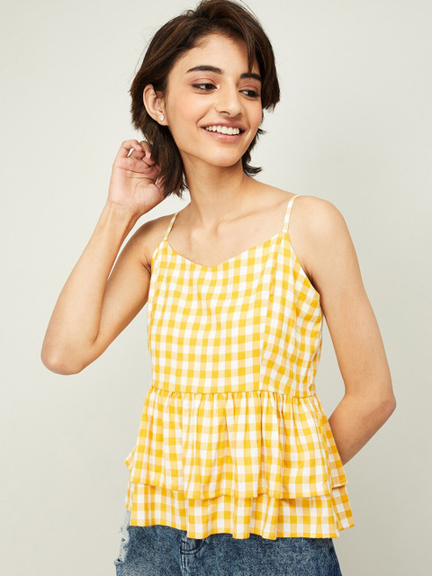 

Ginger by Lifestyle Women Yellow Checked Peplum Top