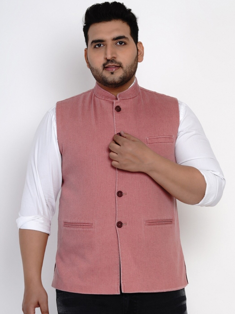 

John Pride Men Peach Coloured Solid Nehru Jacket