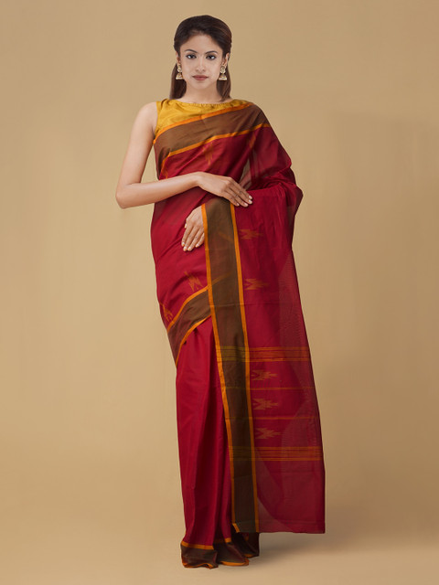 

Unnati Silks Red Handcrafted Woven Design Pure Cotton Saree