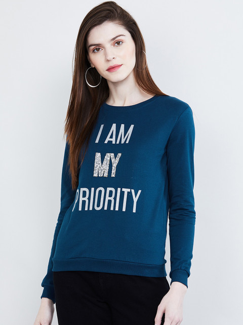 

max Women Blue Printed Sweatshirt