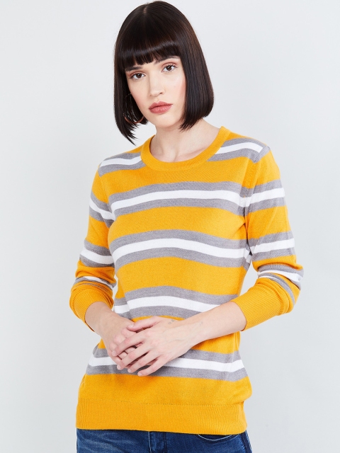 

max Women Yellow & White Striped Pullover Sweater