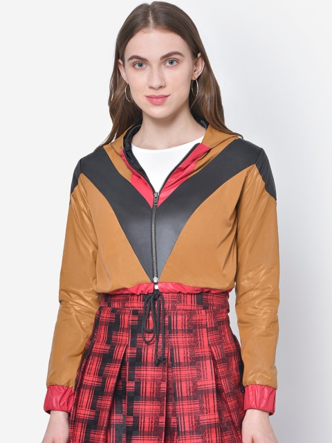 

Martini Women Brown Colourblocked Windcheater Crop Tailored Jacket
