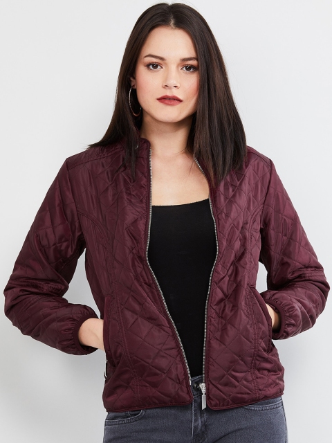

max Women Purple Solid Quilted Jacket