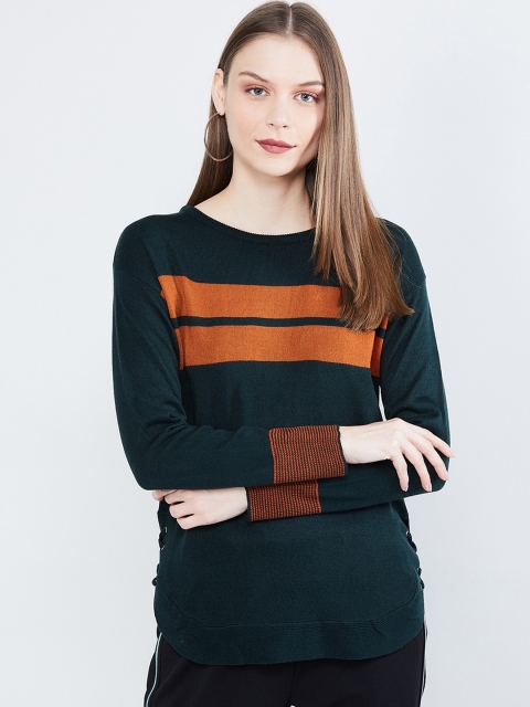 

max Women Green Striped Pullover Sweater