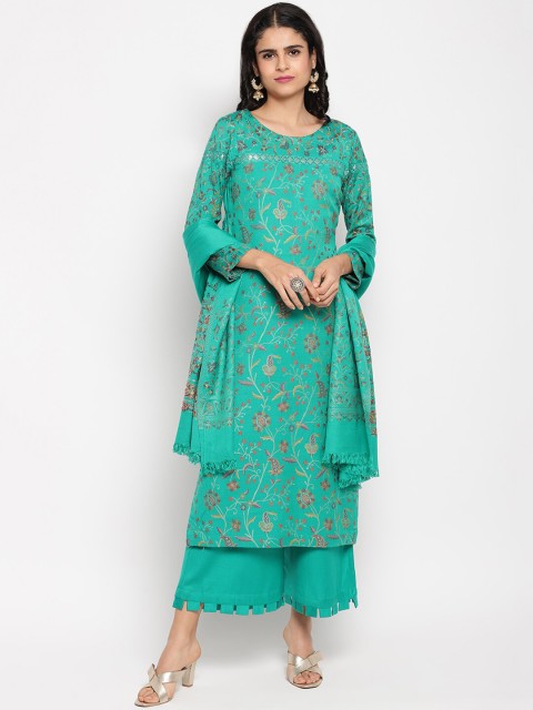 

HK colours of fashion Women Green Woven Design Unstitched Dress Material